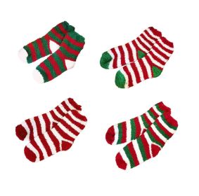 4 Pair Womens Santa Stripes Cozy Warm Plush Slipper Socks for Winter Christmas Gift