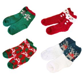 4 Pair Womens Santa Theme Cozy Warm Plush Slipper Socks for Winter Christmas Gift